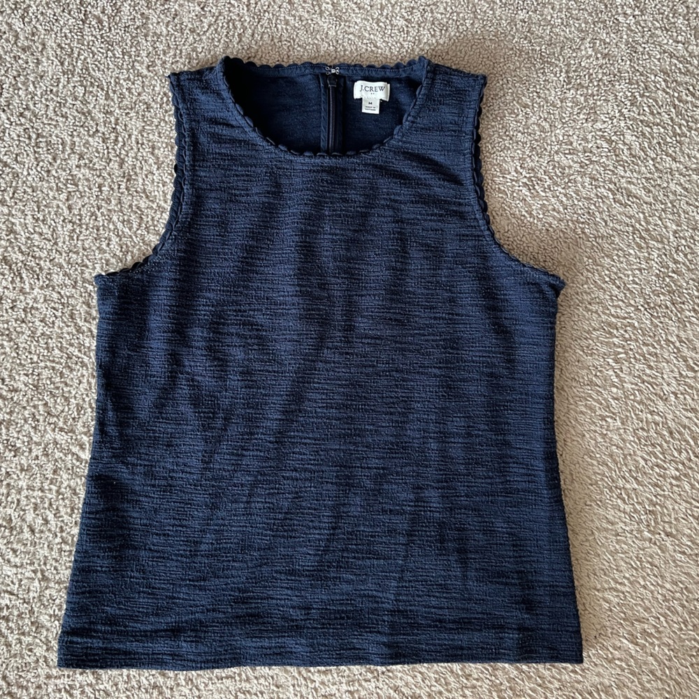 J Crew Textured Tank Top with scallop Trim